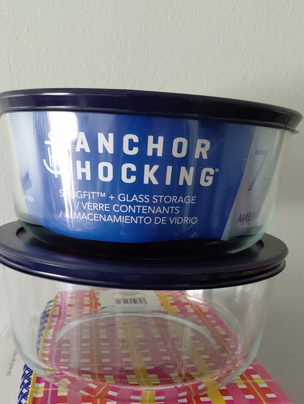 Anchor Hocking Blue Glass Storage Bowls with Navy Lids - Set of 2 & 7 Cup